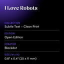 I Love Robots by Blackdot - design spec sheet 