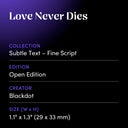 Love Never Dies by Blackdot - design spec sheet 