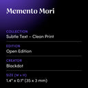 Memento Mori by Blackdot - design spec sheet 