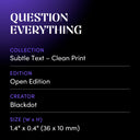 QUESTION EVERYTHING by Blackdot - design spec sheet 