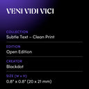VENI VIDI VICI by Blackdot - design spec sheet 